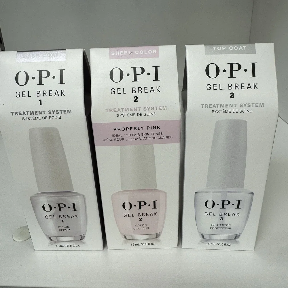 OPI Gel Break 123 Treatment System Base Coat+ Properly Pink Color + Top Coat
